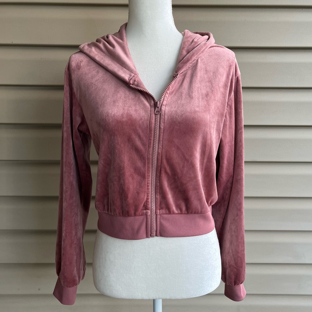 •Vivre La Vie• Velour Cropped Hooded Jacket - Size Medium